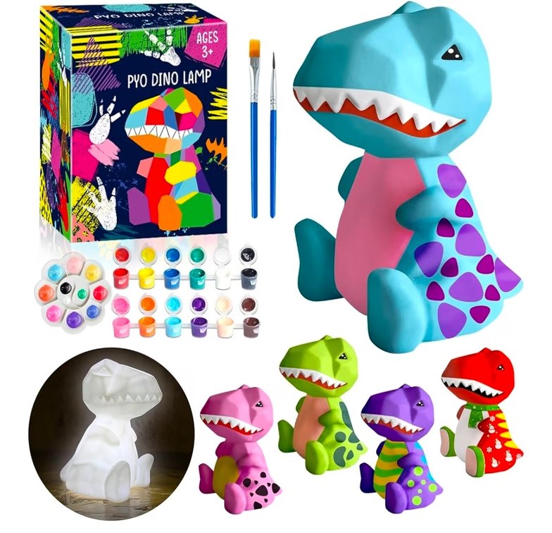 FUNZBO 4.3in Paint Your Own Dinosaur Lamp Kit - Halloweens Arts and Crafts Supplies Painting Kit for Kids Teens, DIY Night Light Dinosaur Toys for Boys Girls 3 4 5 6 7 8 9 10 11 12 13 Birthday Gifts