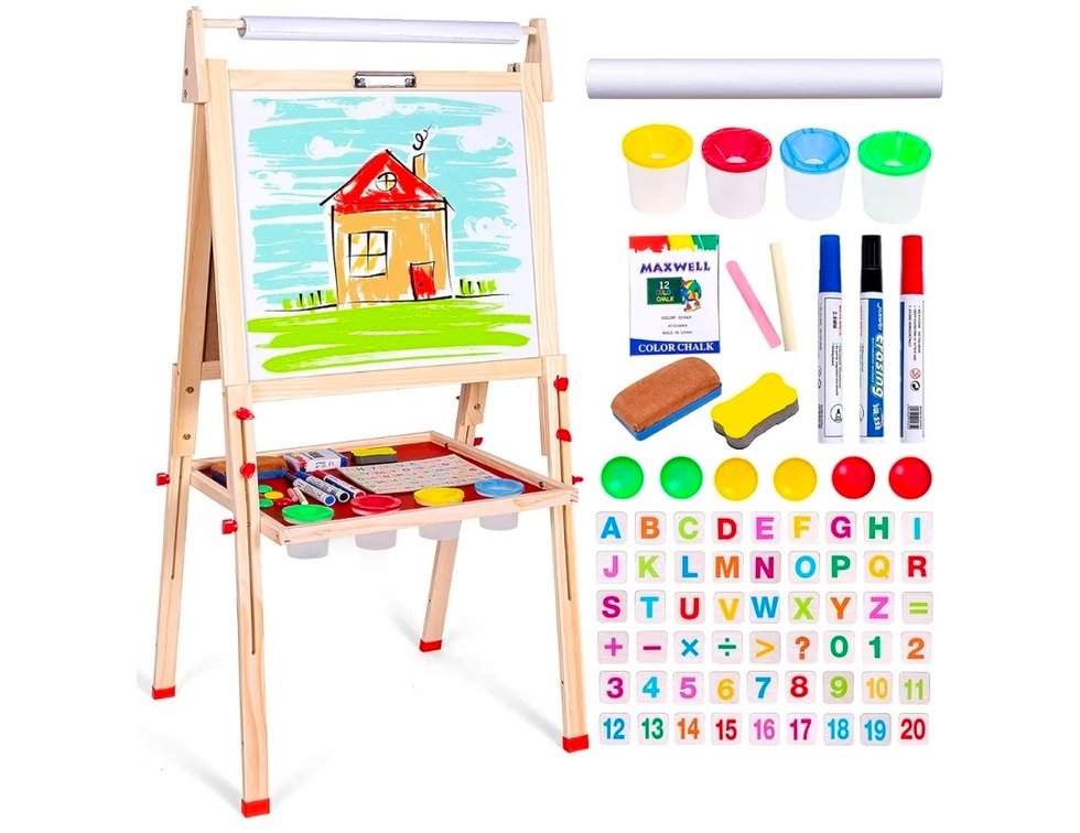 Ragstone Kids Easel Child Easel with Paper roll Double Sized Blackboard Chalkboard