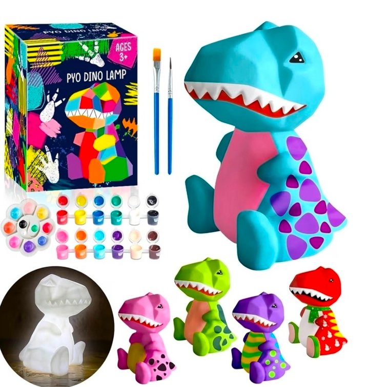 FUNZBO 4.3in Paint Your Own Dinosaur Lamp Kit - Halloweens Arts and Crafts Supplies Painting Kit for Kids Teens, DIY Night Light Dinosaur Toys for Boys Girls