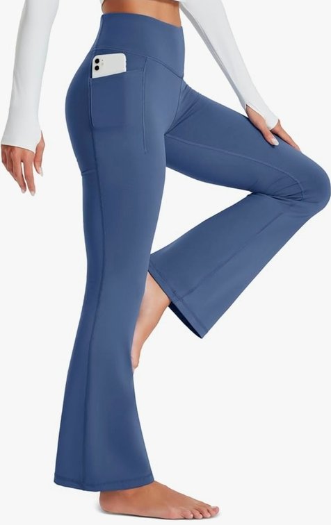 Women's M MAGCOMSEN Women's Flare Yoga Leggings High Waisted Bootcut Pants with Pockets Tummy Control Work Dress Bell Bottom Pants