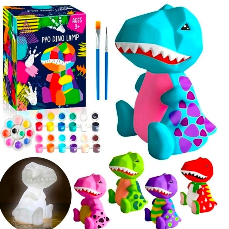 FUNZBO 4.3in Paint Your Own Dinosaur Lamp Kit - Halloweens Arts and Crafts Supplies Painting Kit for Kids Teens, DIY Night Light Dinosaur Toys for Boys Girls