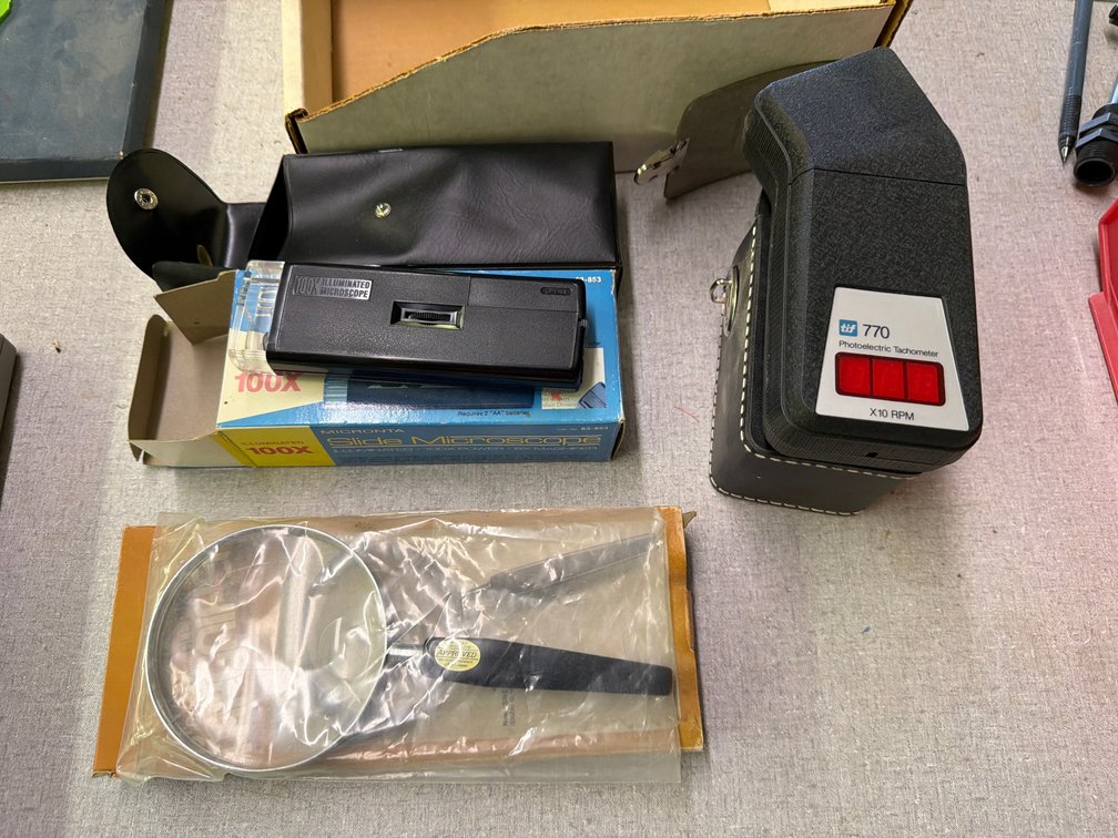 mag glass, tachometer,  vaccum testers