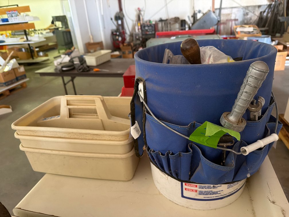 shop bucket w/tools, trays