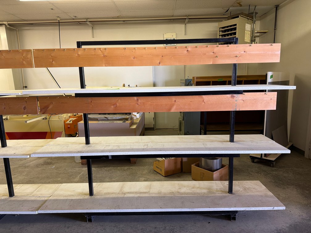 97"x23" wood top steel double side shop shelving