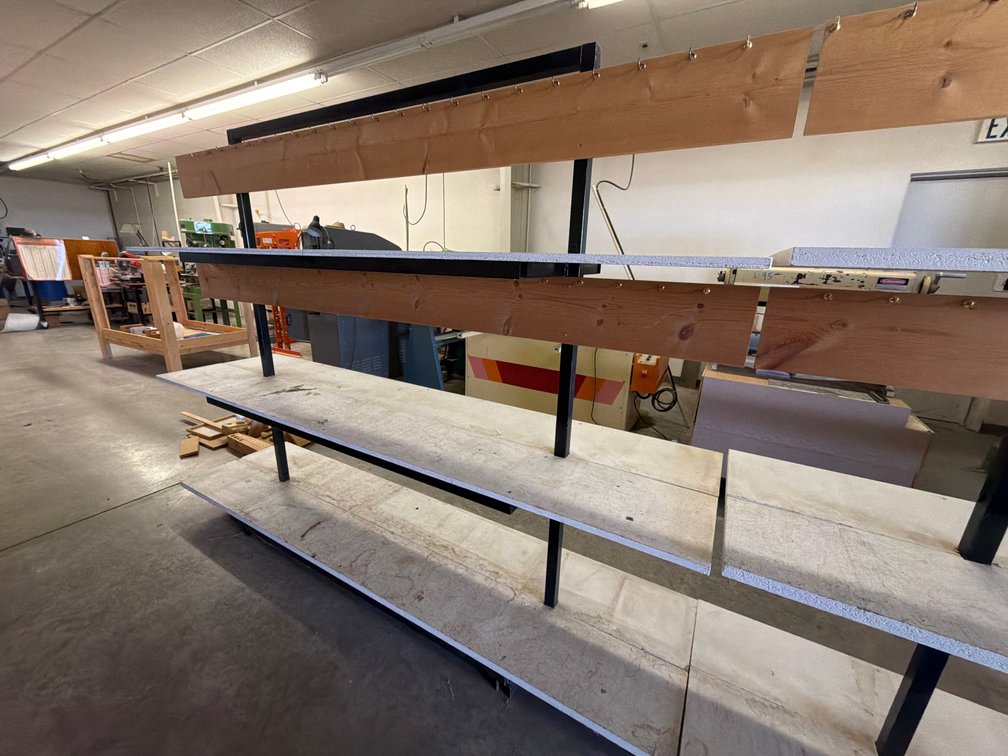 96"x23" wood top steel double side shop shelving