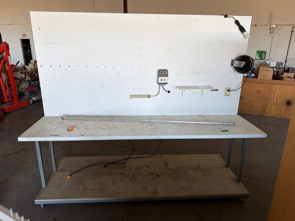 97"x38" wood top steel work station w/castors