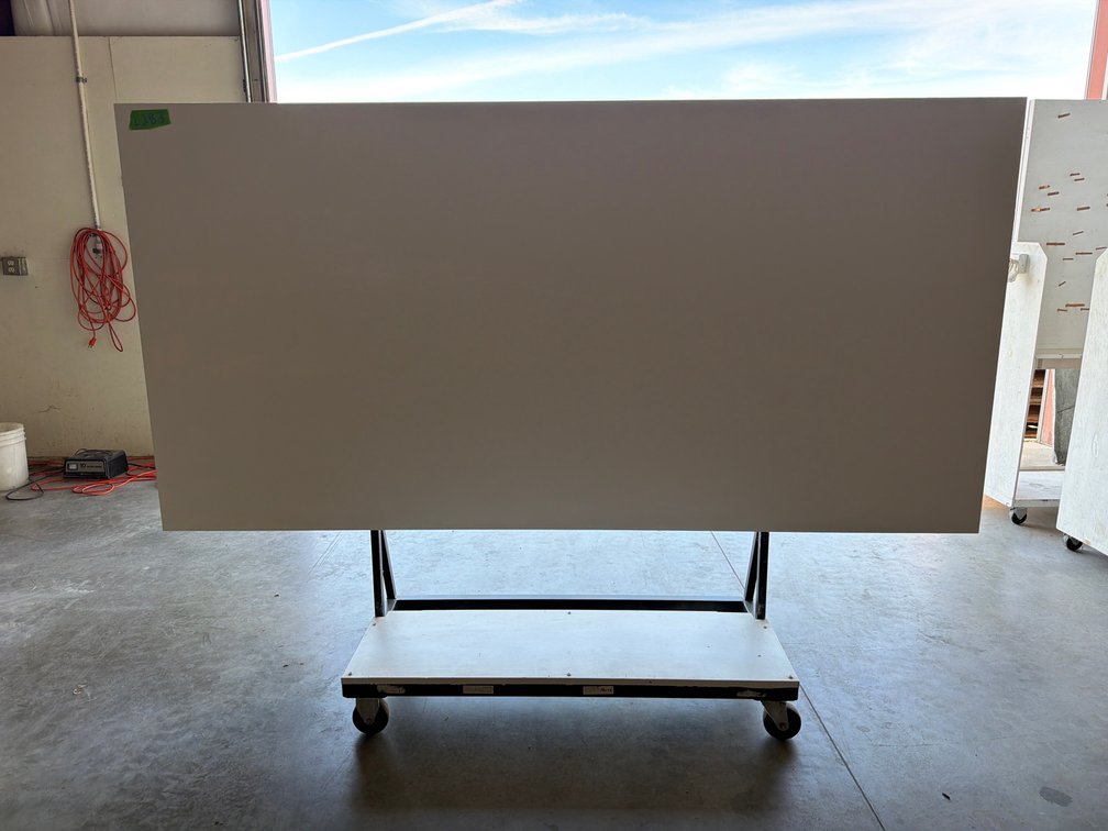 96"x21" sheet stock shelf on steel frame work w/cators