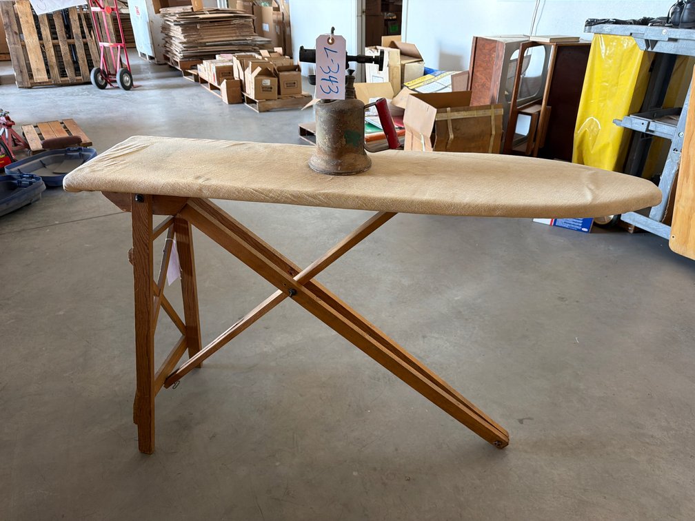 antique ironing board, brass blow torch