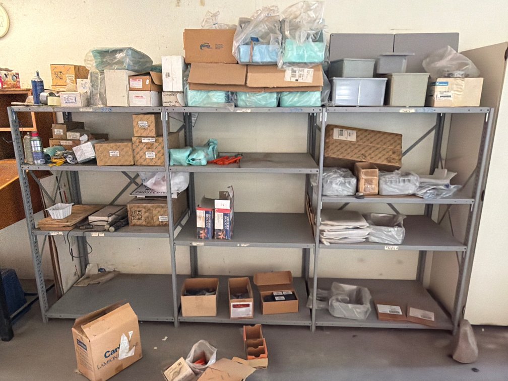 metal shelving w/supplies