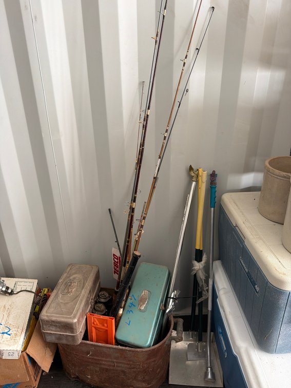 fishing poles, tackle