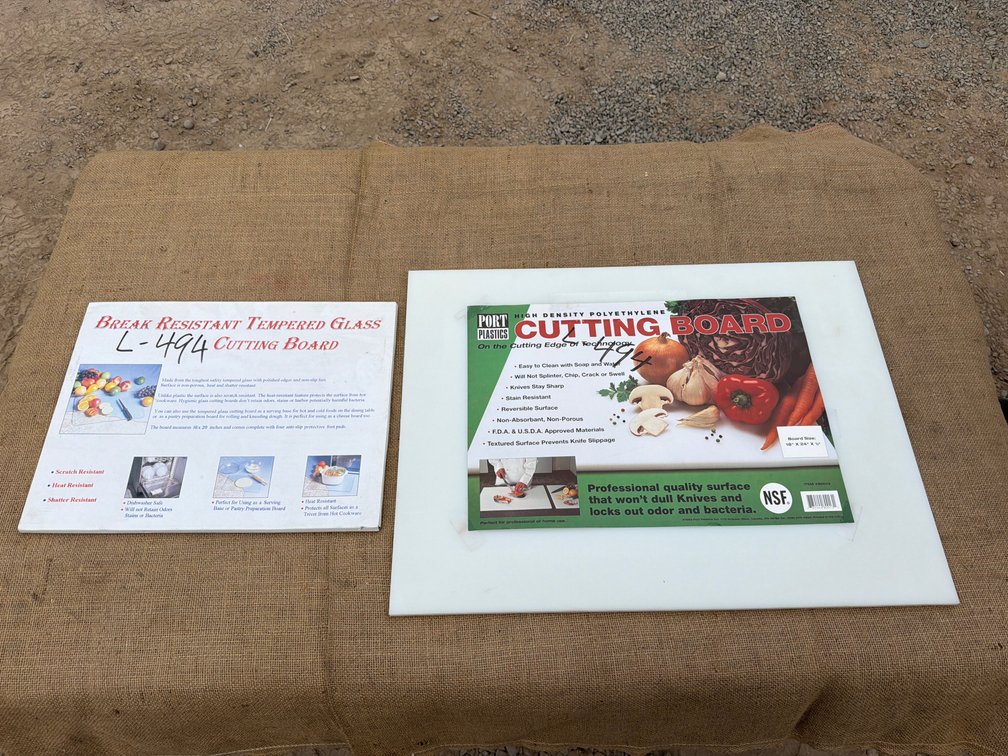 glass and poly cutting boards, NEW