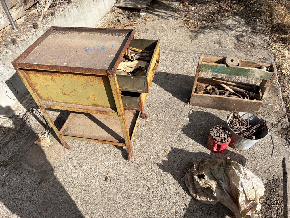 shoeing kit, fence spikes, parts bin