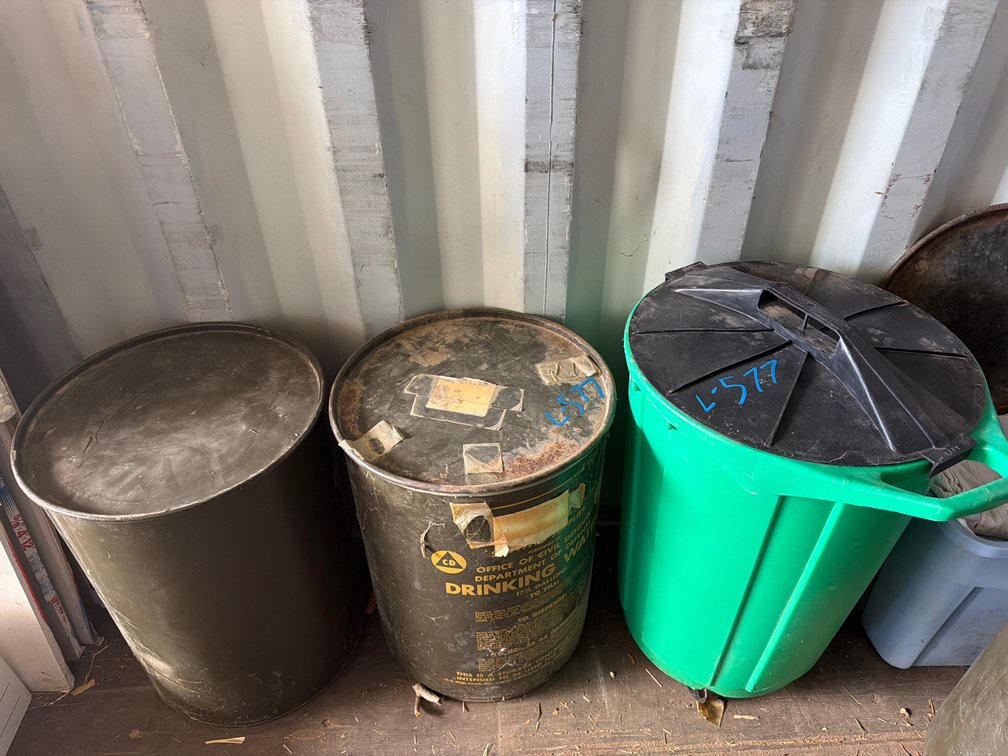 garbage can, water cans