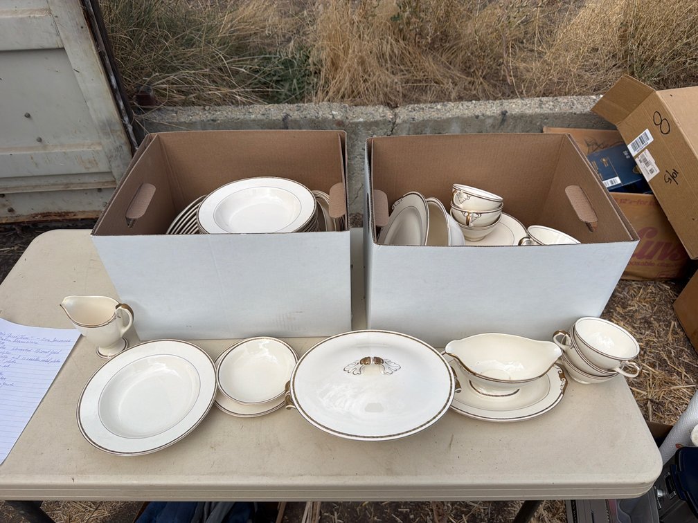 Craftsman dinnerware, 12 piece setting gold plated china