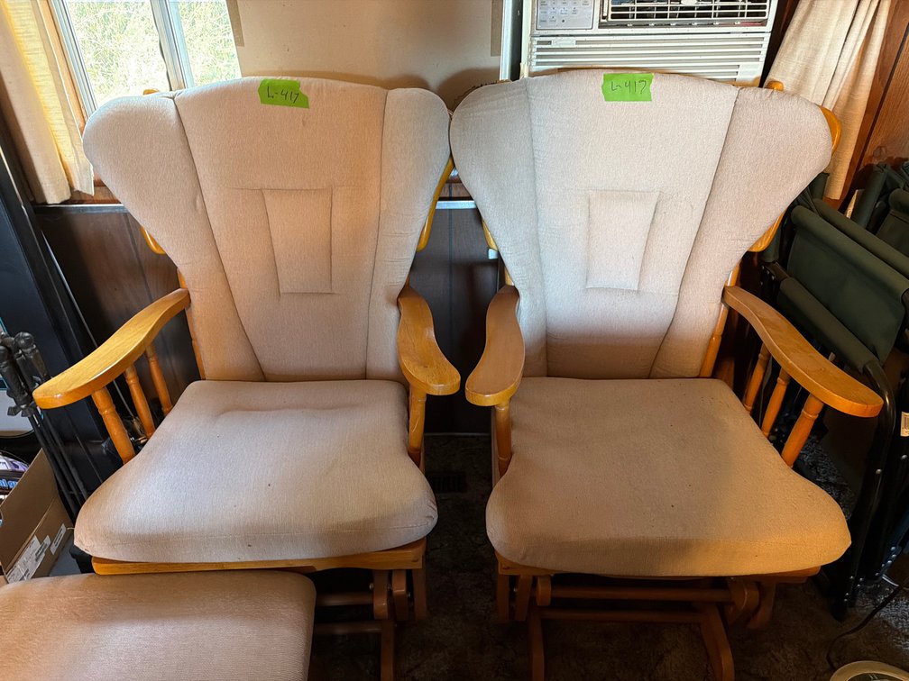 2- maple glider rocker w/foot stools