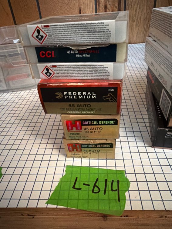 2.5 boxes 45acp ammo, and 2.5 boxes snake shot