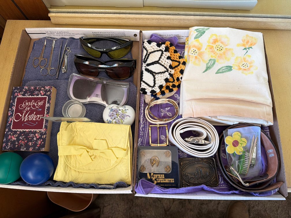 sun glasses, belts, assorted items