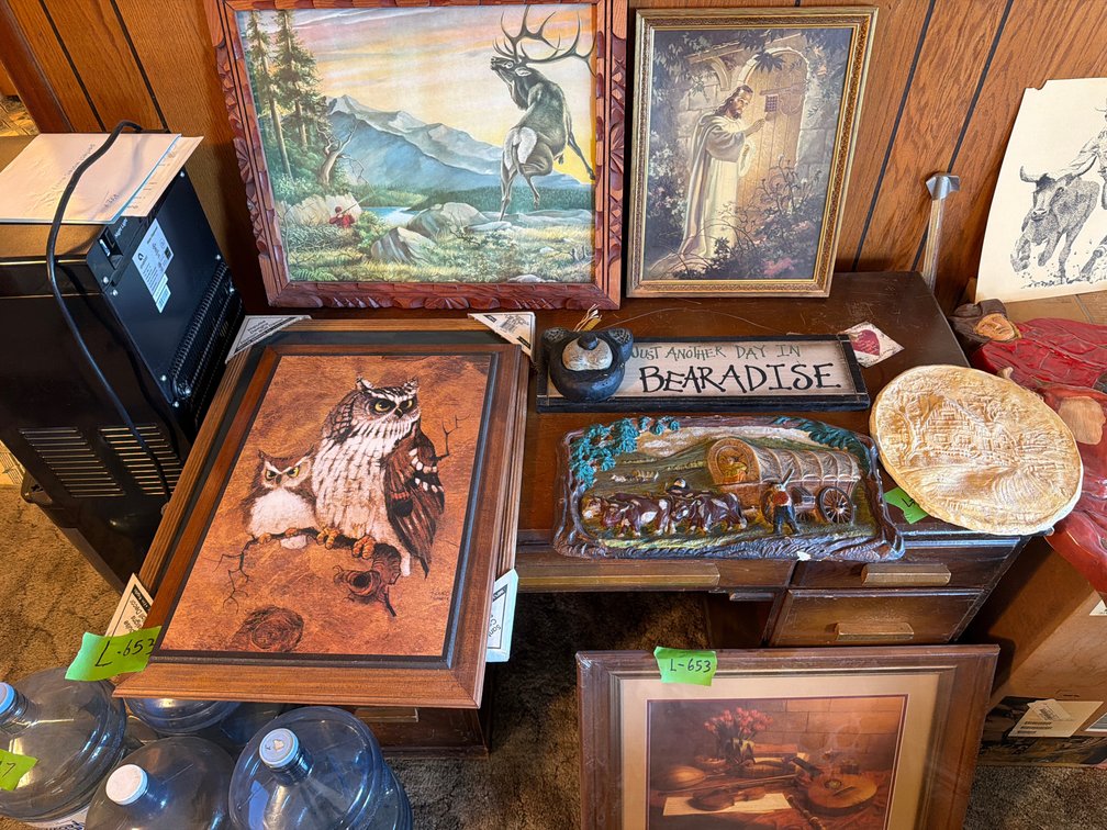 assorted pictures, ceramic pieces