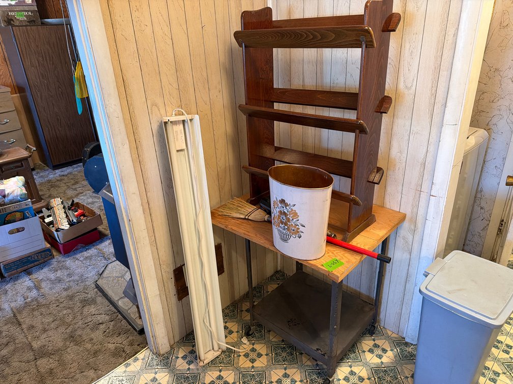 book case, microwave stand, light
