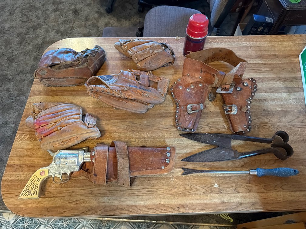 toy gun, mitt, leather holsters