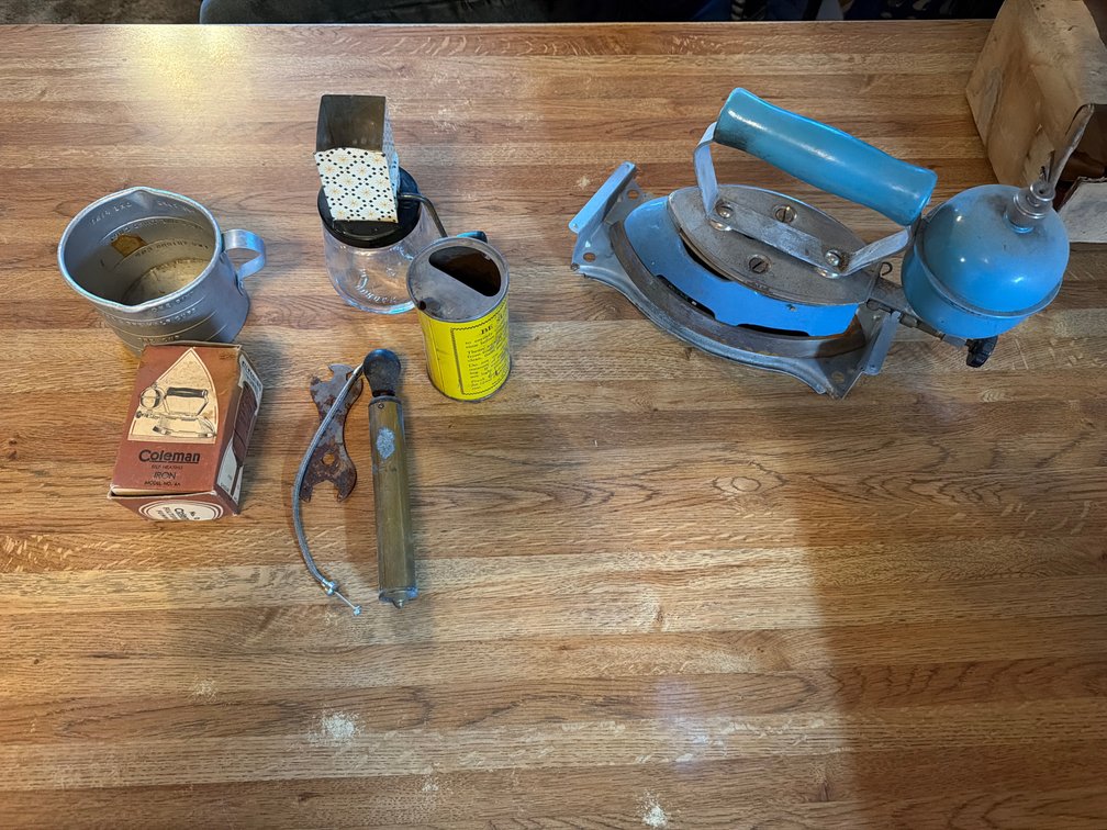 Colman gas iron, nut grinder