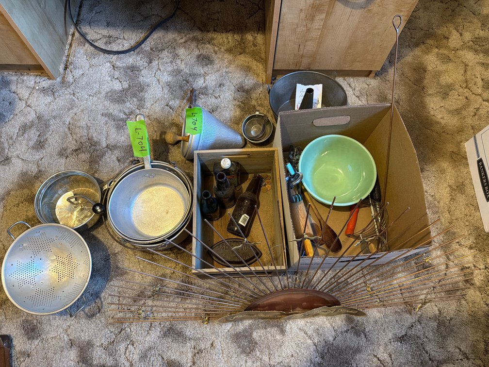 mixing bowls, bottles, potato ricer