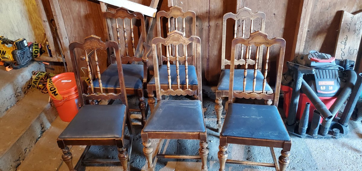 6 padded wood dining room chairs