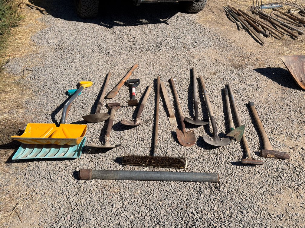 shovels, broom