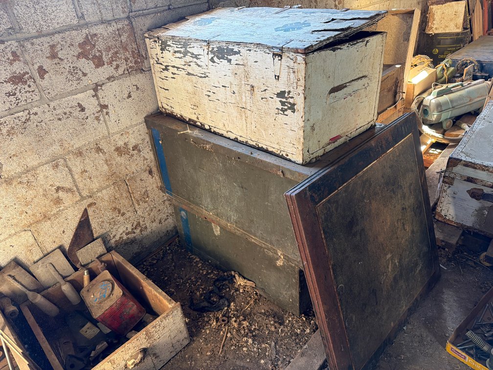 3 wooden trunks w/assorted misc.