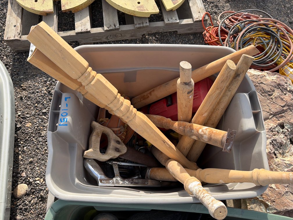 brace bits, wood table legs, baseball Mitsubishi, hand tools