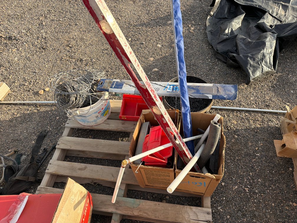 carpenter tools, wire, used chain saw bars, parts bins
