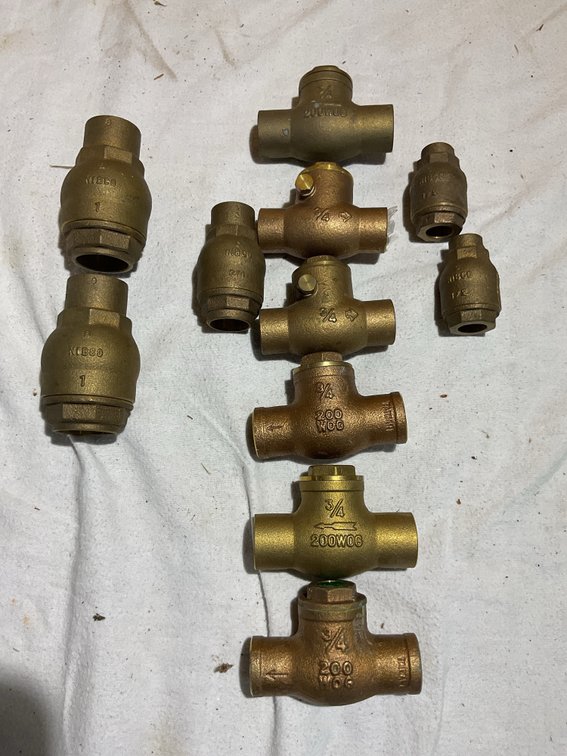 1/2”, 3/4”, 1” sweat check valves, brass, 11 pcs