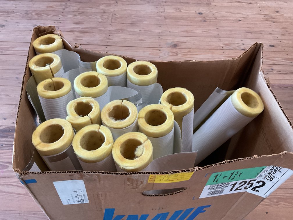 14 pcs 1 1/4” pipe insulation, 36” long