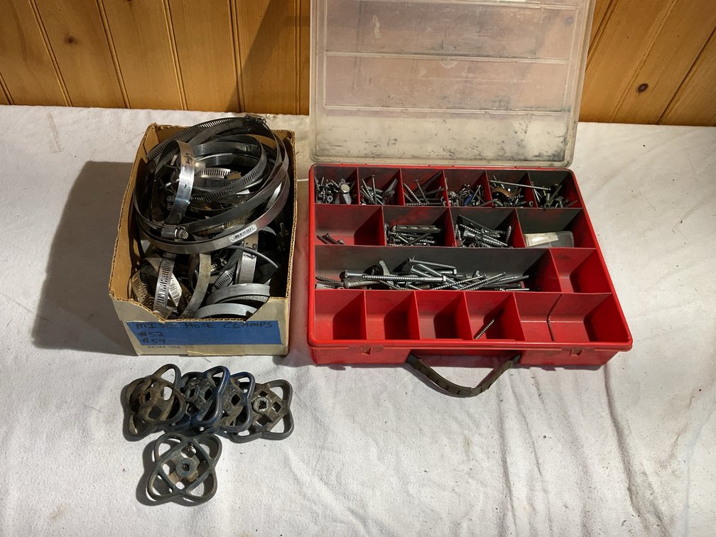 Hose clamps, knobs, and organizer with fasteners