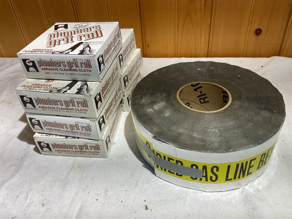 Gas line tape and 7 rolls plumbers grit cloth