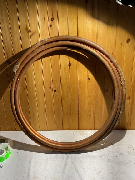 1 3/8” OD copper tubing, coil is 36” diameter