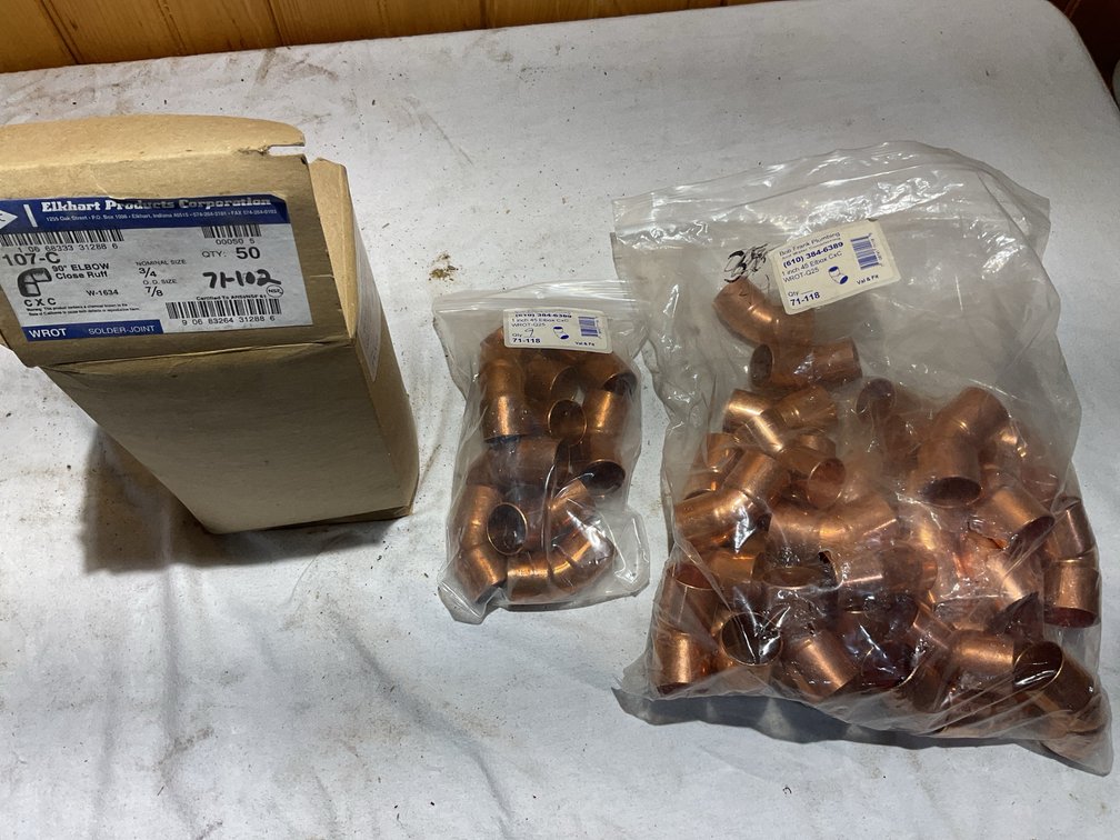 Copper elbows, 3/4” & 1”
