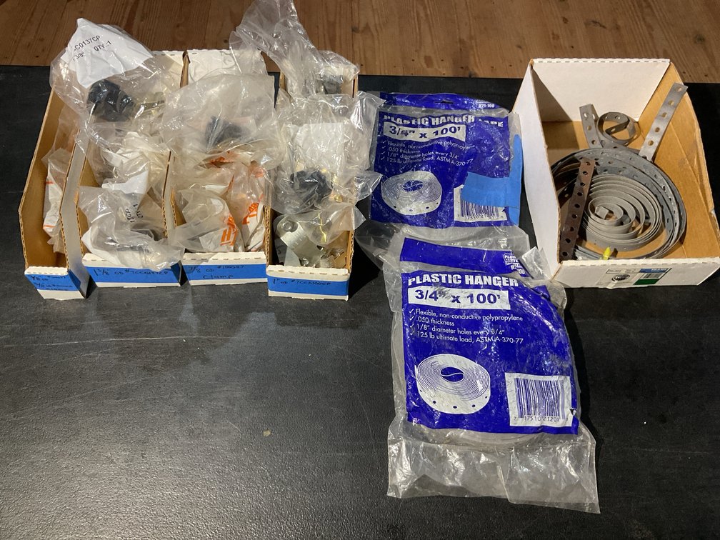 Pipe clamps and plastic hanger