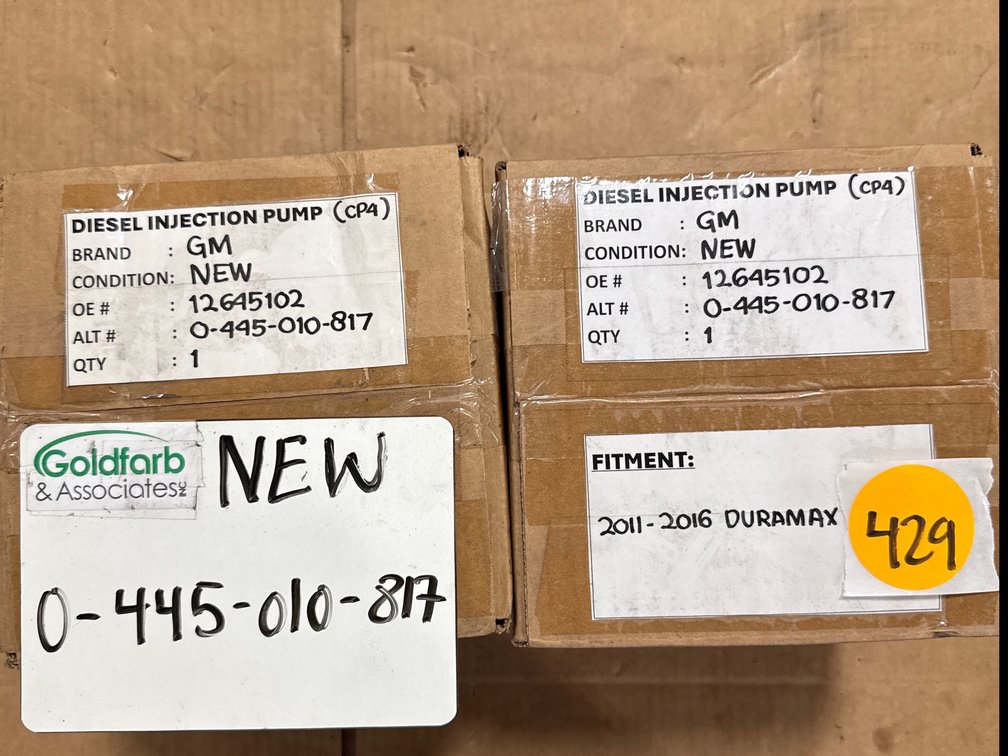 (2 x bid) 0-445-010-817 (12658095) New  Bosch CP4 Injection Pump fits 2011-2016 GM Duramax LML/LGH Engine