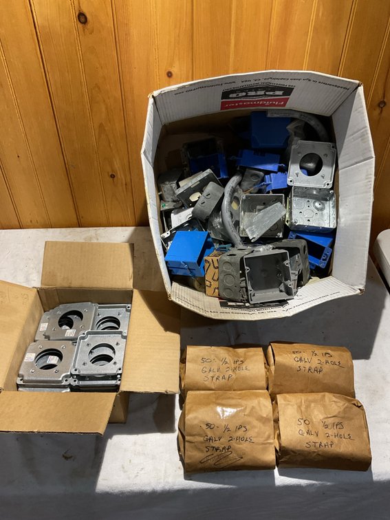 Miscellaneous metal and plastic electrical boxes, electrical covers and conduit straps