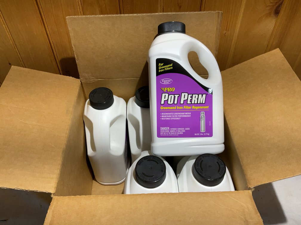 Full case of (6) green sand iron filter regenerate