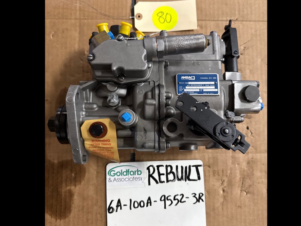 6A-100A-9552-3 (6A100A9552-3R ,689647C92) Rebuilt AMBAC Model 100 Injection Pump fits International Harvester Engine