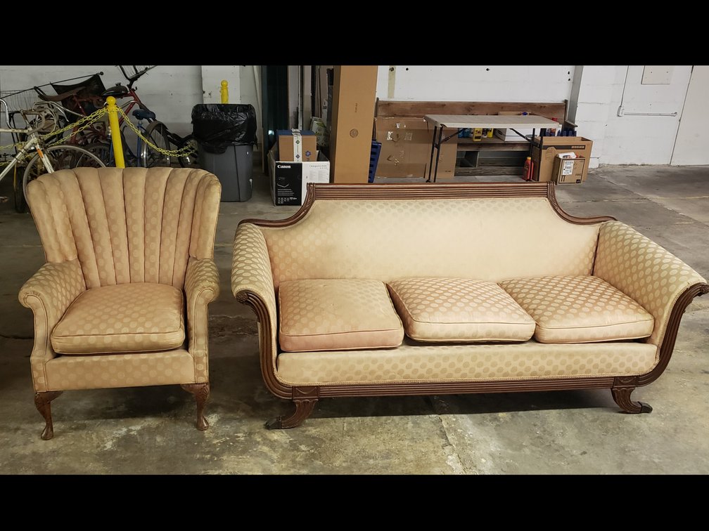 Vintage Sofa with Channel Back Chair
