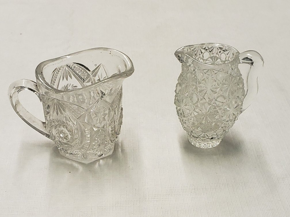 Small Daisy and Button Flower Pitcher and Crystal Creamer 