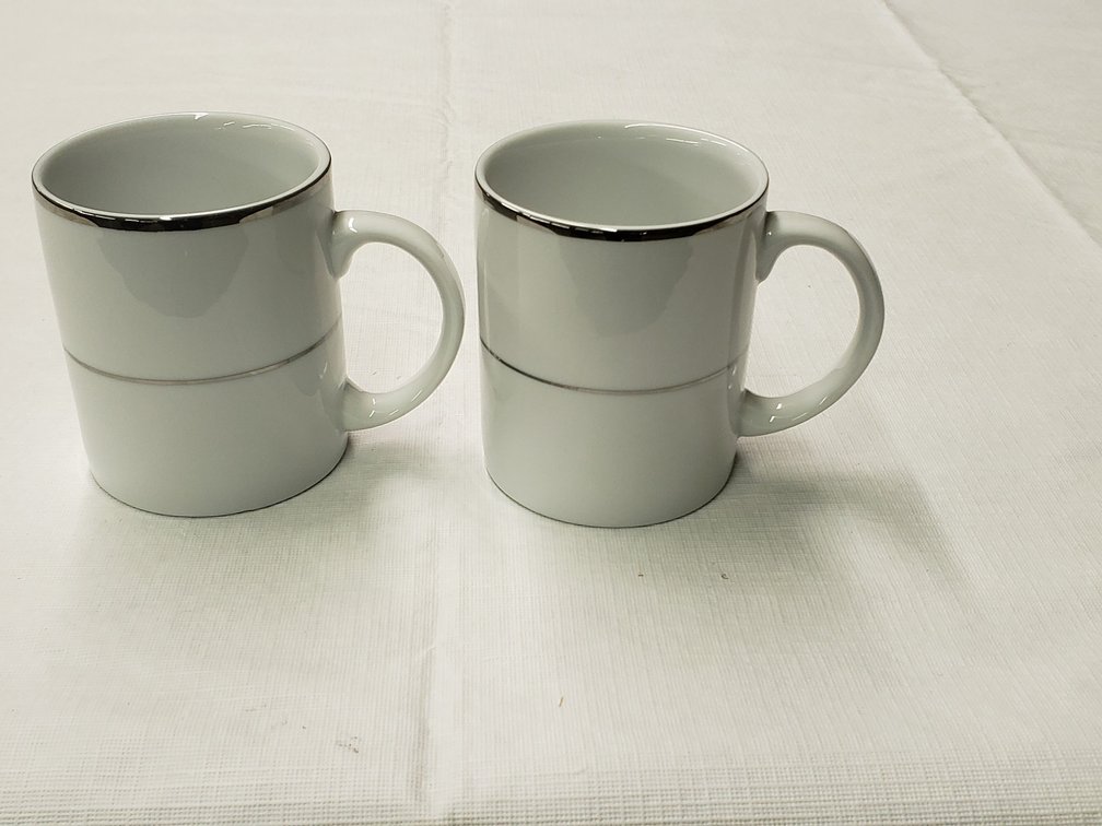 2 Silver Tipped  Porcelain Coffee Cups