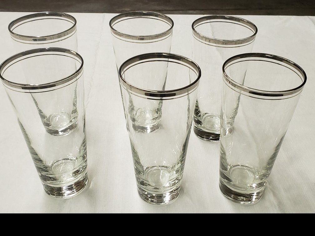 6 Silver Tipped Drinking Glasses