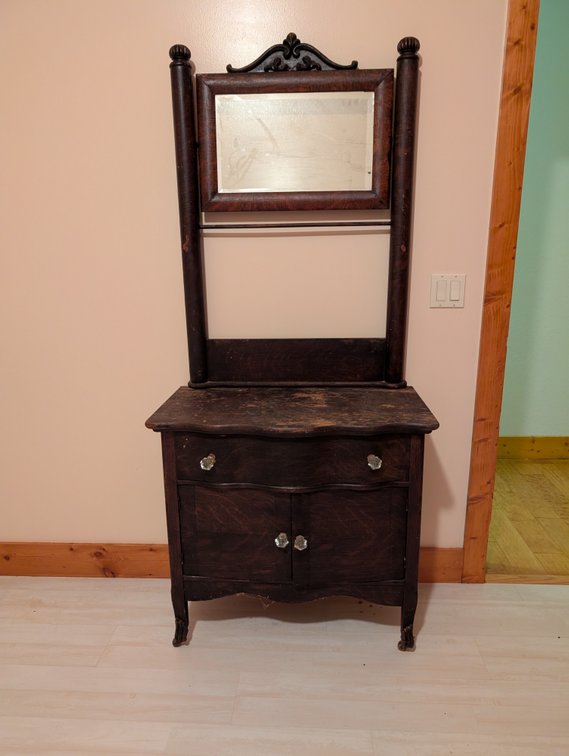 Antique Wooden Washstand w/Mirror & Towel Rack