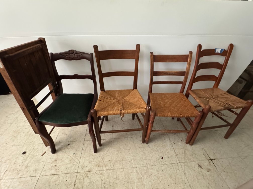 Wooden Ladder-Back, Carved Side, and Folding Chairs