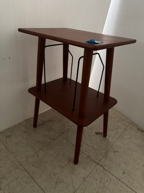 Two-Tier Wood Record Player Stand with Wire Dividers