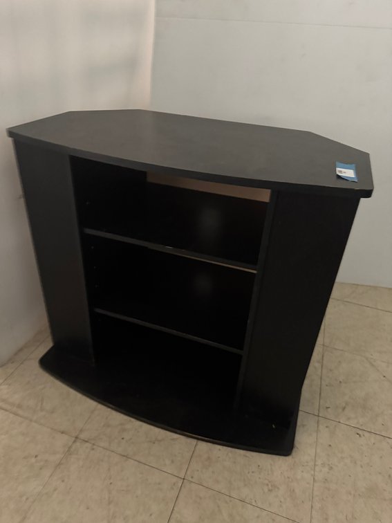 Black Laminate Corner TV Stand with Open Shelving